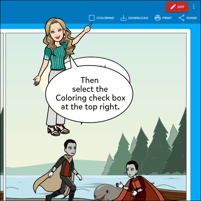 Select the coloring check box at the top right of the comic.
