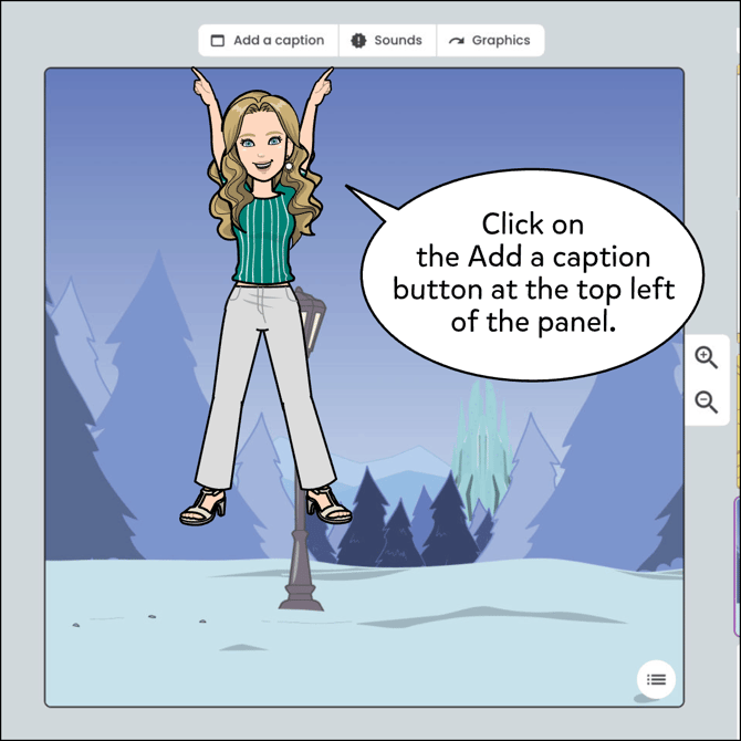 Click on the Add a caption button at the top left of the panel.