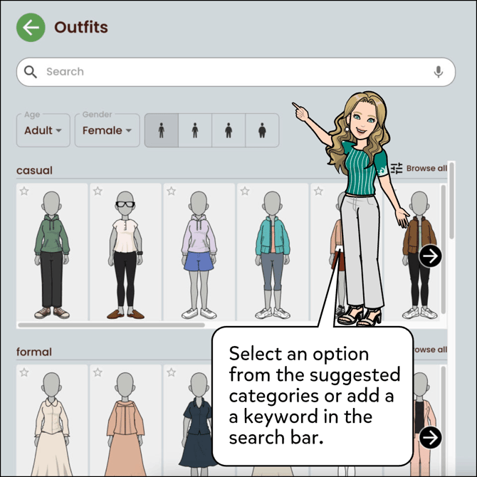 After clicking Browse All, you can select an option from the suggested categories or add a keyword in the search bar.