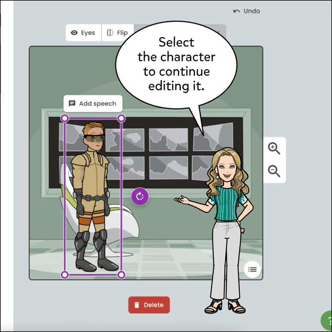 To continue editing the character just select it and choose the options on the left hand side menu.