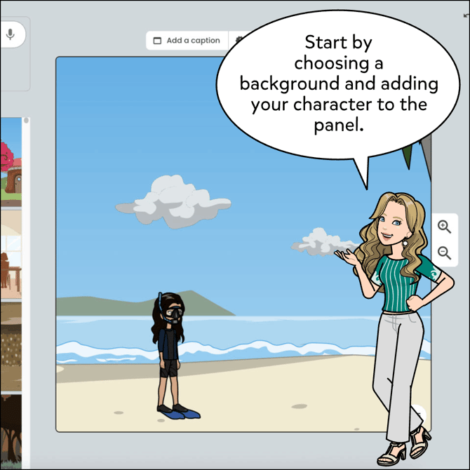 Start by choosing a background an adding your character to the panel.