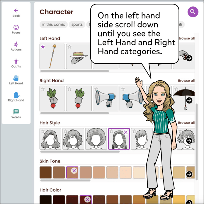 On the left hand side scroll down until you see the Left Hand and Right Hand categories.