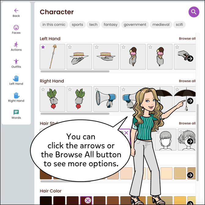You can click the arrows or the Browse All button to see more options.