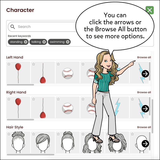You can click the arrows or the Browse All button to see more options.