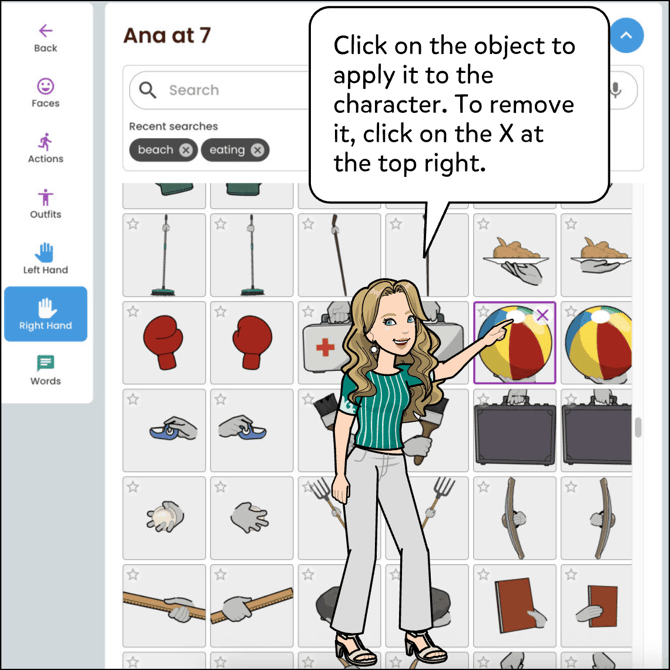 Click on the object to select it. To remove, click on the X icon at the top right.