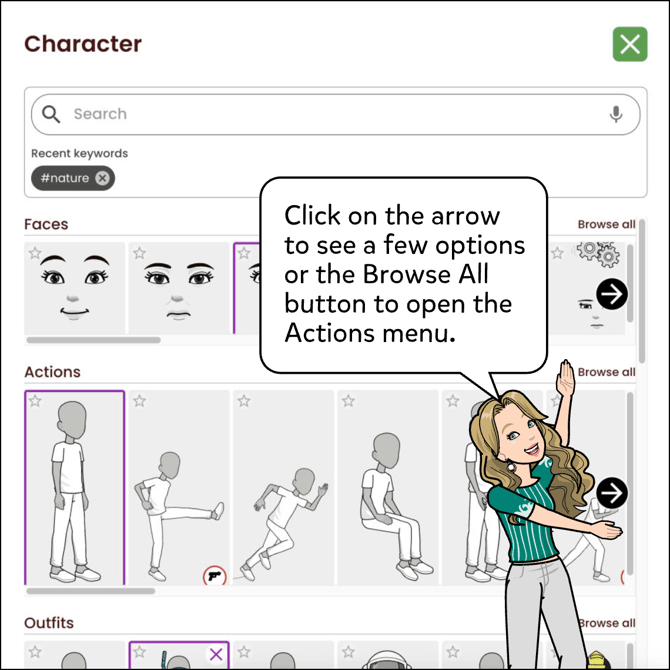 Click on the arrow to see a few options or the Browse All button to open the Actions menu.