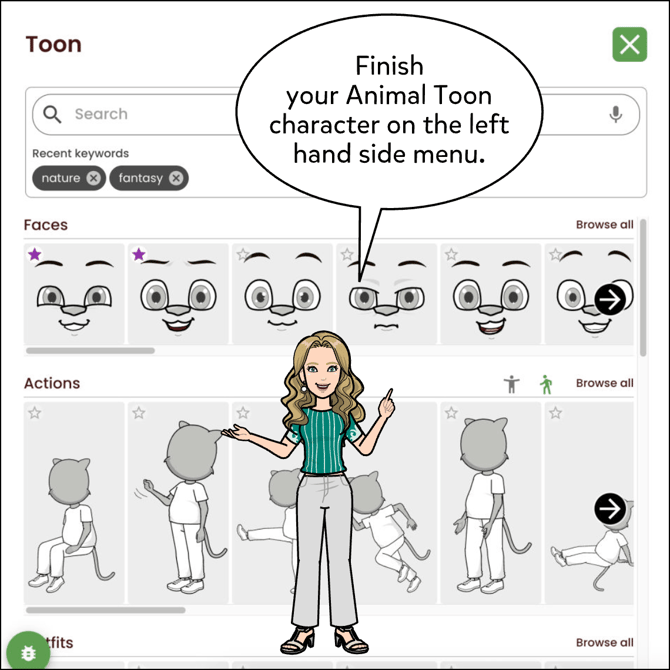 Finish your Animal Toon character on the left hand side menu.