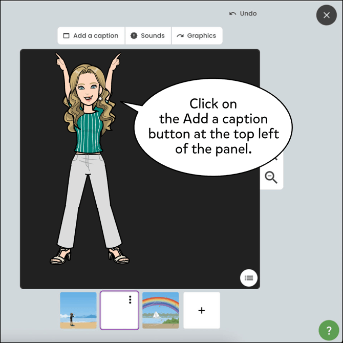 Click on the Add a caption button at the top left of the panel.