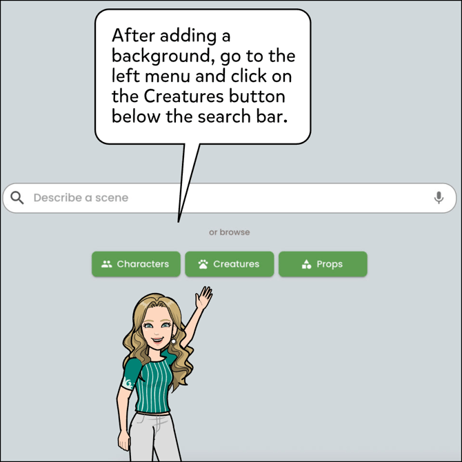 After adding a background, go to the left menu and click on the Creatures button below the main search bar.