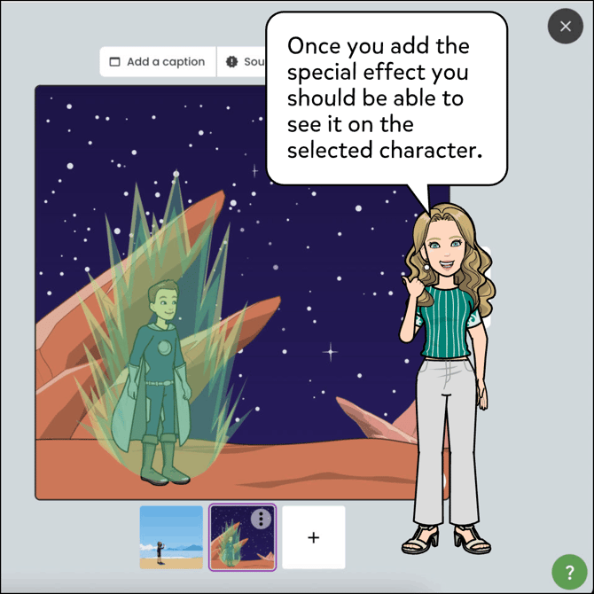 Once you add the special effect you should be able to see it on the selected character.