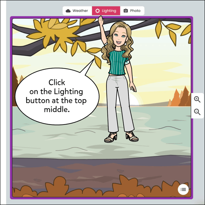 Click on the Lighting button at the top middle of the panel.