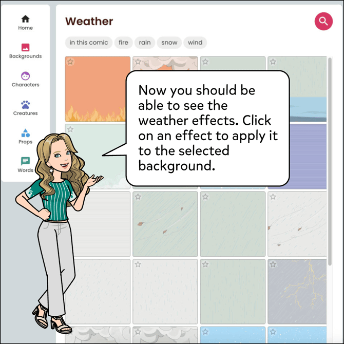 Now you should see the weather effects. Click on an effect to apply it to the current panel.