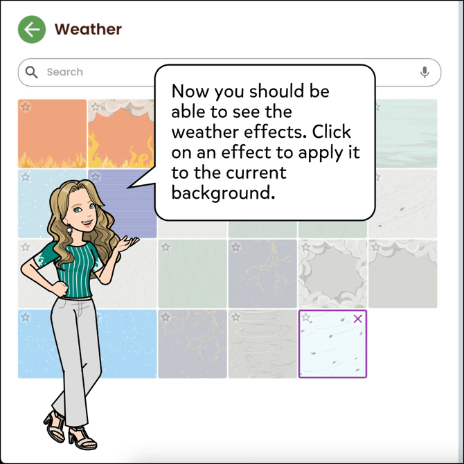 Now you should see the weather effects. Click on an effect to apply it to the current panel.