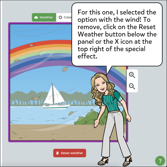 Now you should see the weather effect on your panel. To remove, click on the Reset Weather button below the panel, or the X icon at the top right of the weather effect.
