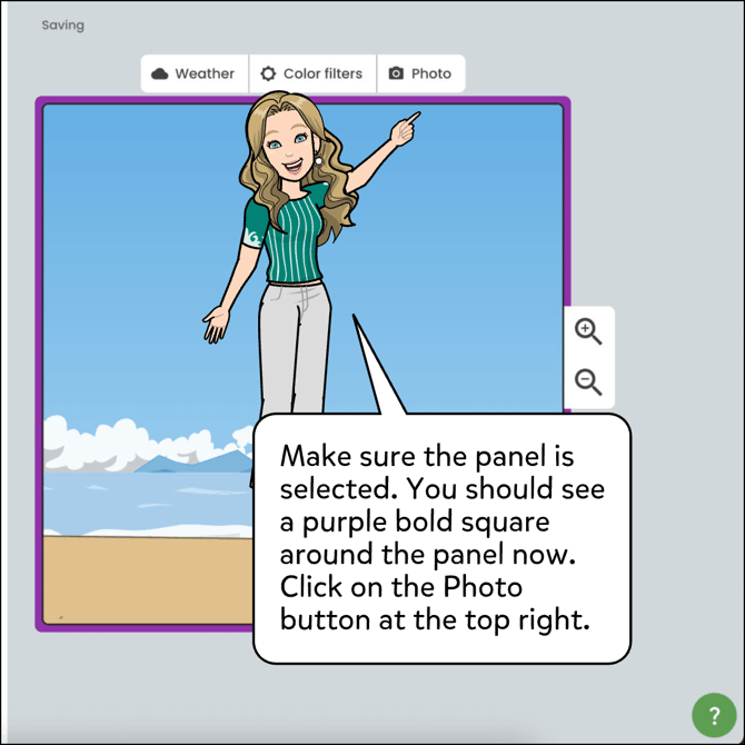 Make sure the panel is selected. You should see a purple bold square around the panel once it's selected. Click on the Photo button at the top right.