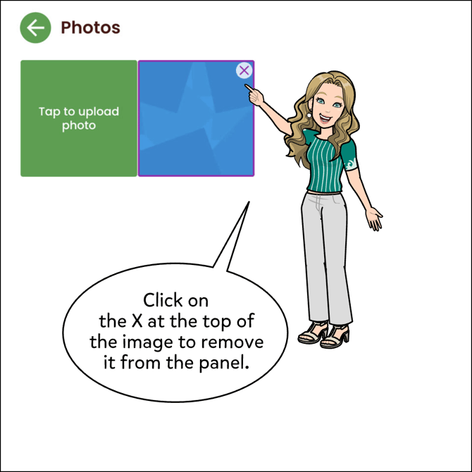 Click on the X at the top of the image to remove it from the panel.