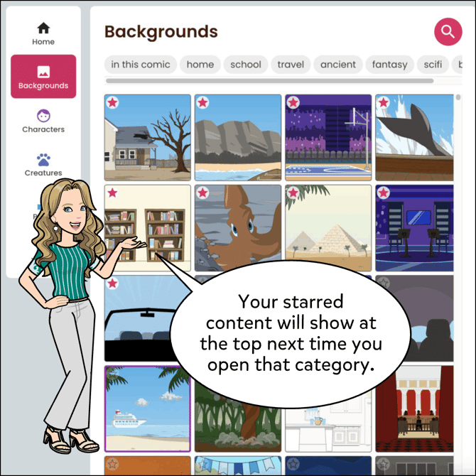 Your starred content will show up at the top next time you open that menu under My Favorites.
