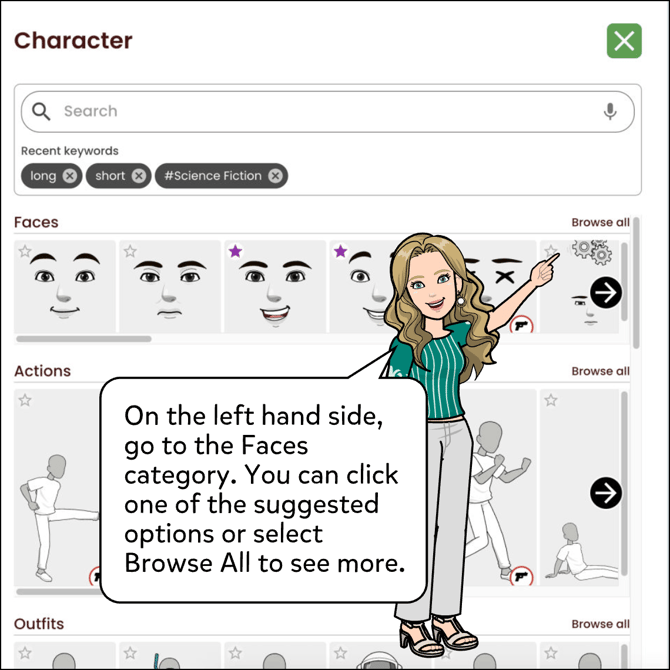 Now go to the left hand side menu, in the Faces category click on one of the suggested options or select Browse All to see more options.