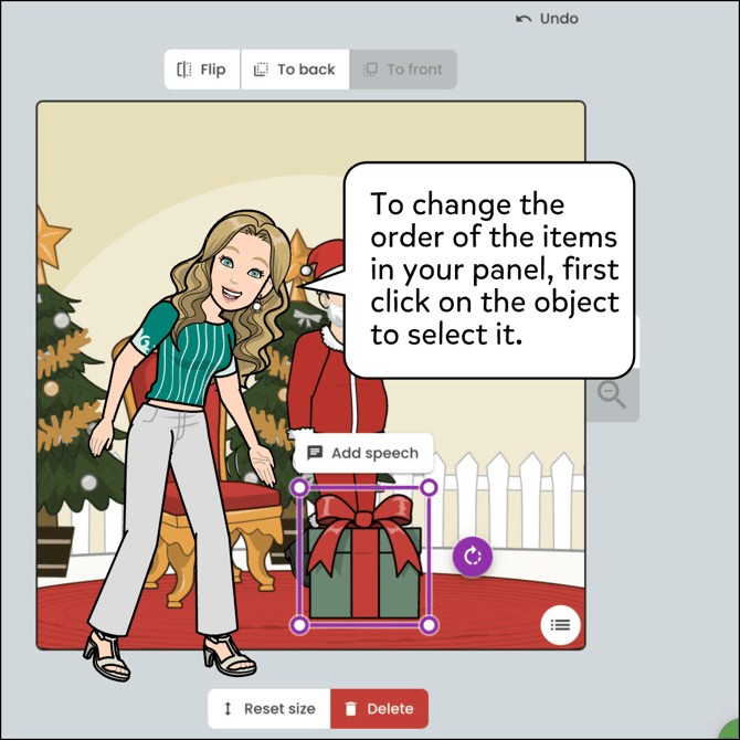 To change the order of the items in your panel first click on the object to select it.