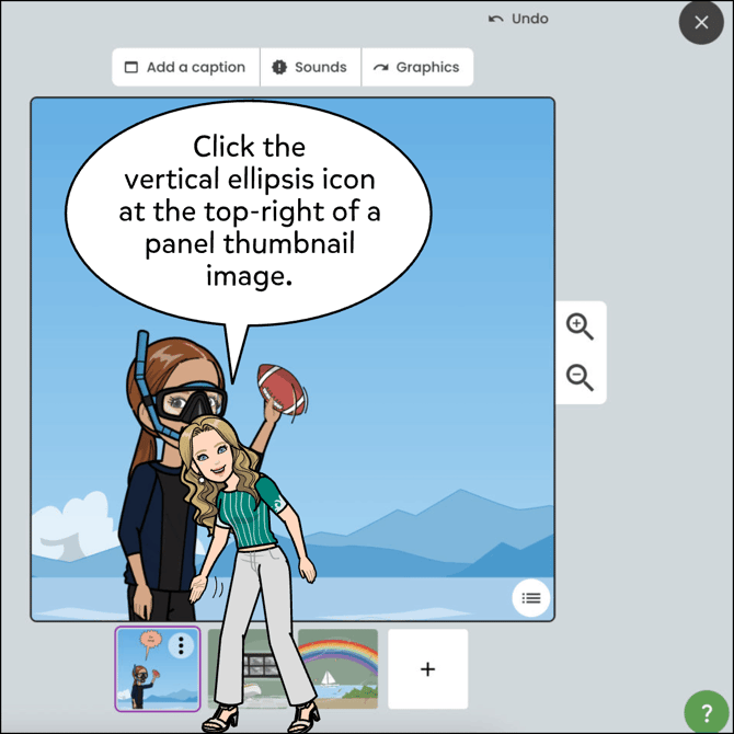 Click the vertical ellipsis icon at the top-right of a panel thumbnail image.