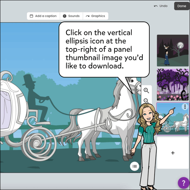 Click the vertical ellipsis icon at the top-right of a panel thumbnail image.