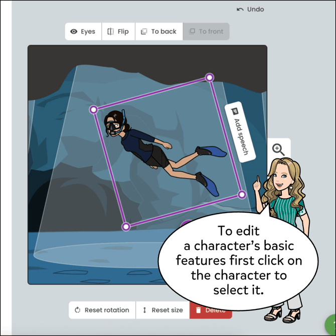 To edit a character's basic features first click on the character to select it.