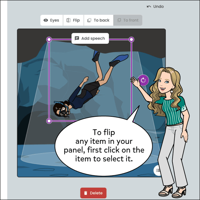 To flip any item in your panel, first click on the item to select it.