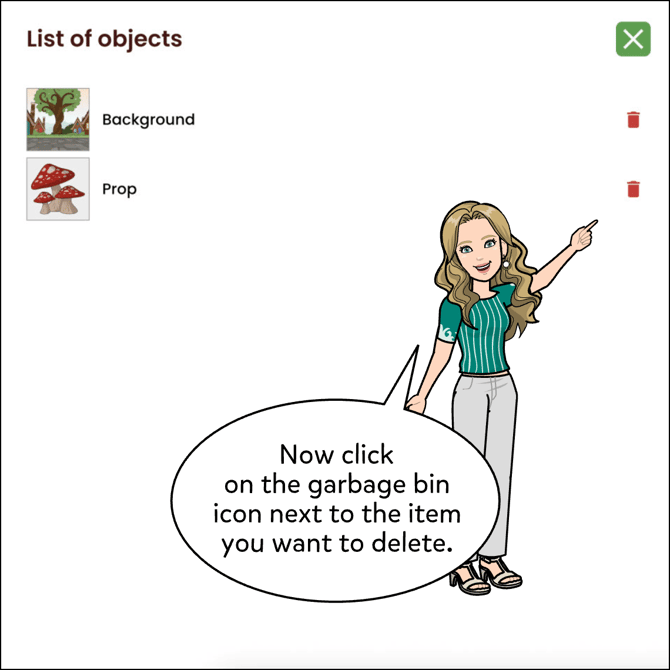 Now click on the garbage bin icon next to the item you want to delete.