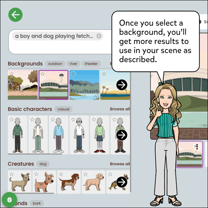 Once you select a background, you'll get more results to use in your scene as described.