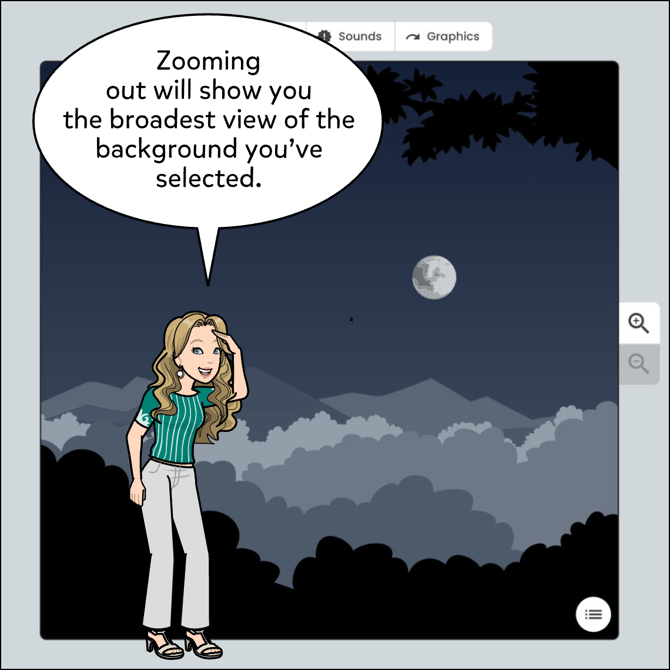 Zooming out will show you the broadest view of the background you've selected.