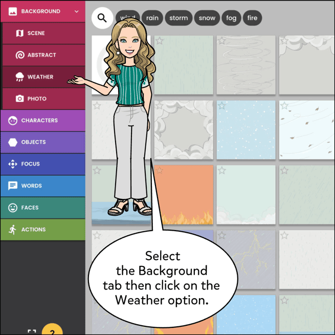 Select the Background tab then click on the Weather option.